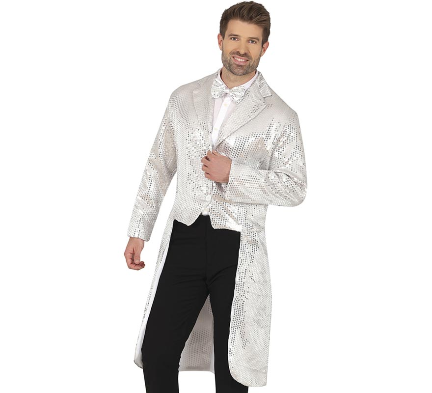 Costume o Frac con paillettes argento per uomo