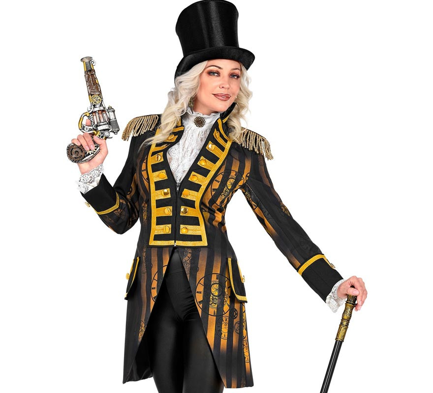 Elegant golden Steampunk costume or tailcoat for women