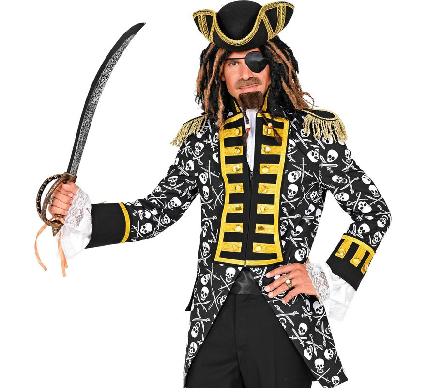 Dark skull pirate costume or tailcoat for men