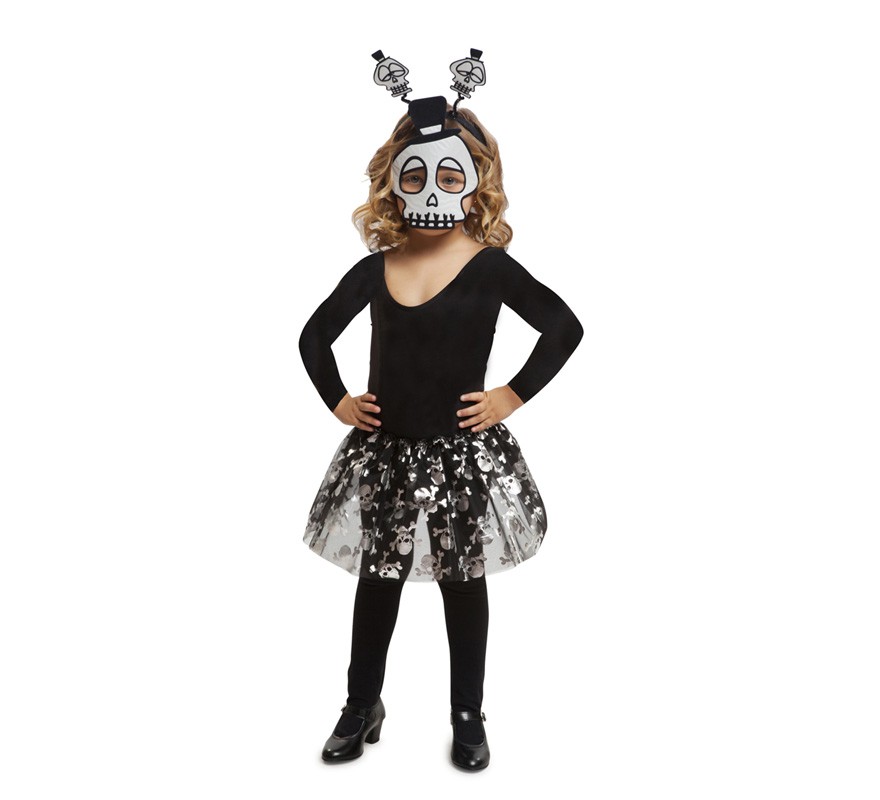 Disfraz o Kit Calavera para niña: Diadema, Máscara y Tutú