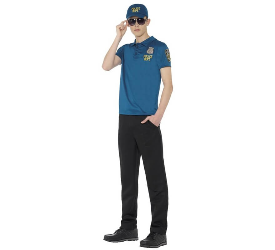 Disfraz o Kit de Policía para hombre: Camiseta, Gorra y gafas