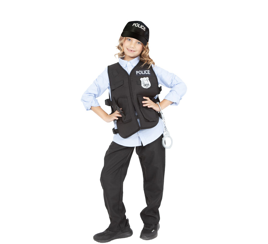 Police Costume or Kit for Kids: Vest, Cap, Baton, Handcuffs