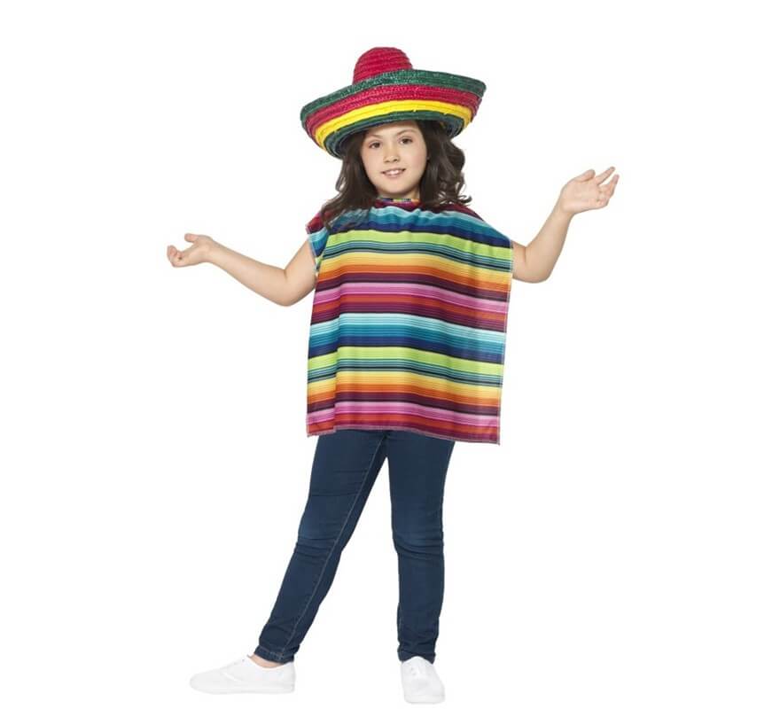 Disfraz o Kit Mexicano infantil: Poncho y Sombrero multicolor