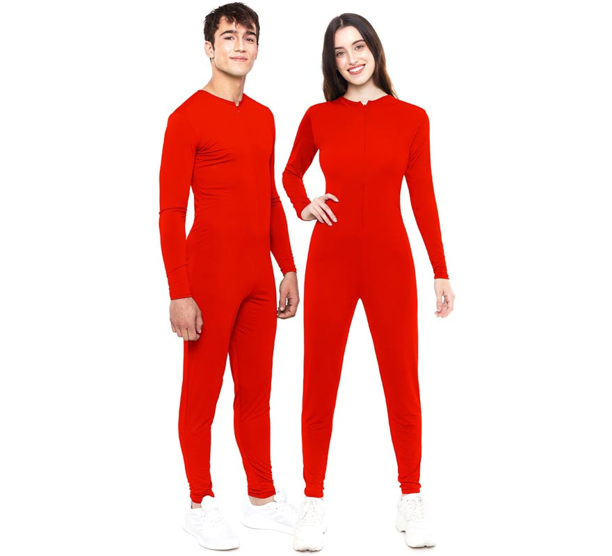 Red costume or jumpsuit with front closure for adults