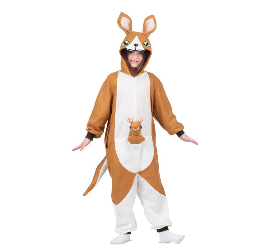 Kangaroo costume or pajamas with hood and plush for children