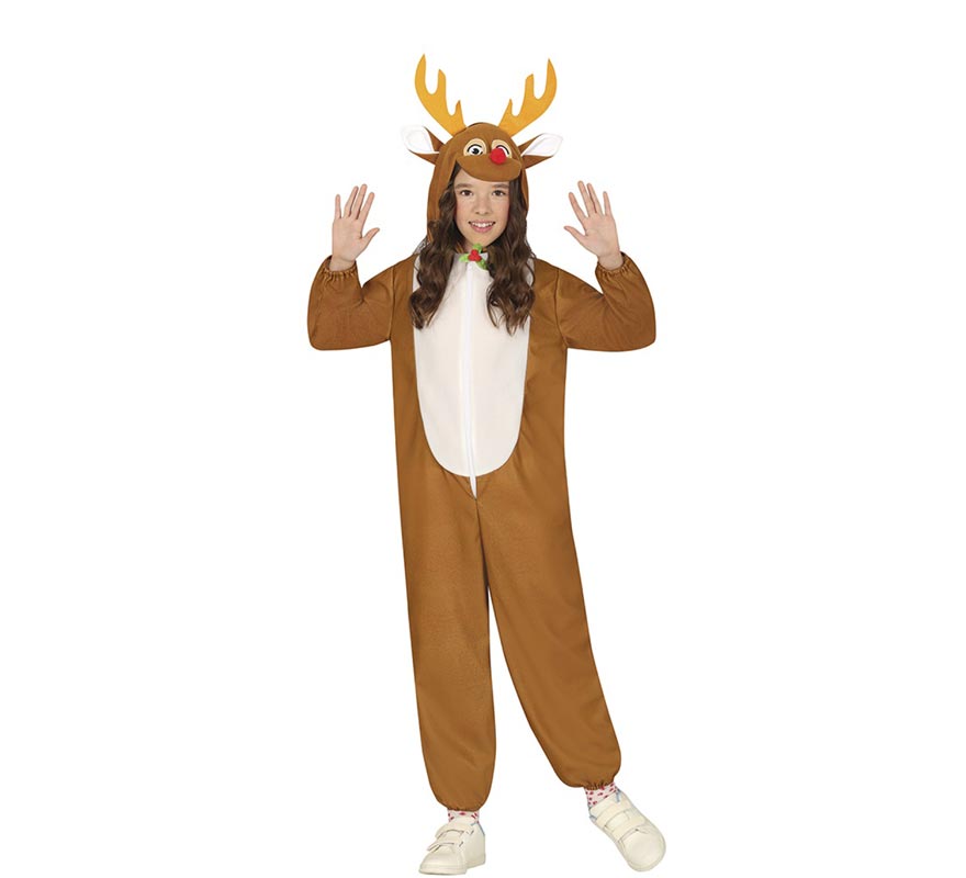 Reindeer costume or pajamas with hood and antlers for children