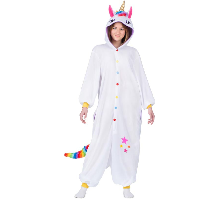 White Unicorn Costume or Pajamas with Hood for Adults