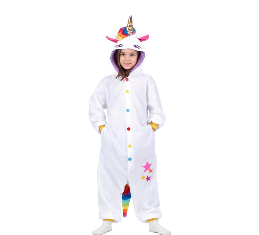 White Unicorn Costume or Pajamas with Hood for Children