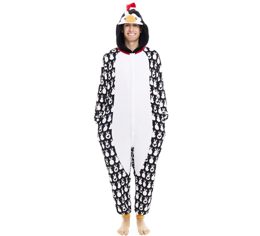 Adult Christmas Penguin Printed Hooded Costume or Pajamas