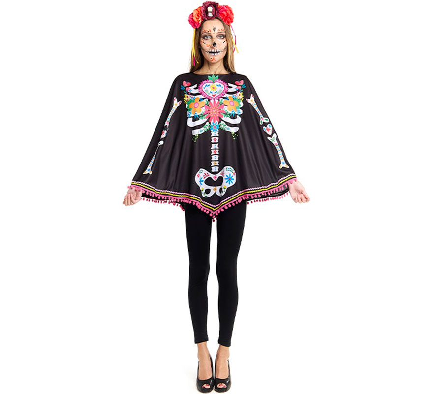 Catrina Skeleton Costume or Poncho for Women