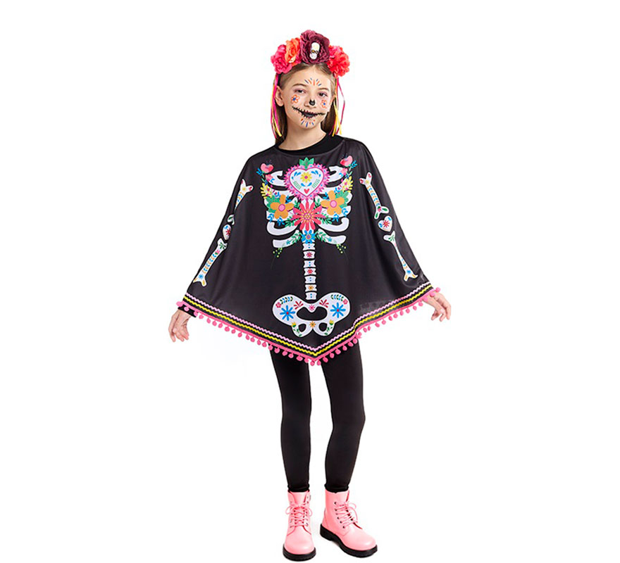 Catrina Skeleton Costume or Poncho for Girls