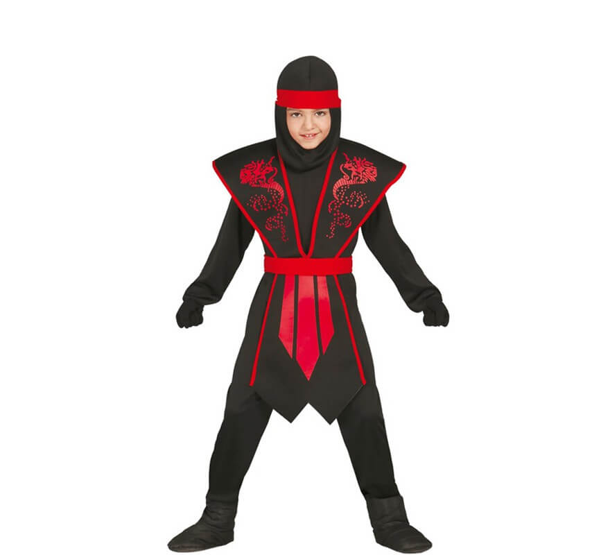 Disfraz de Ninja negro y rojo para niña
