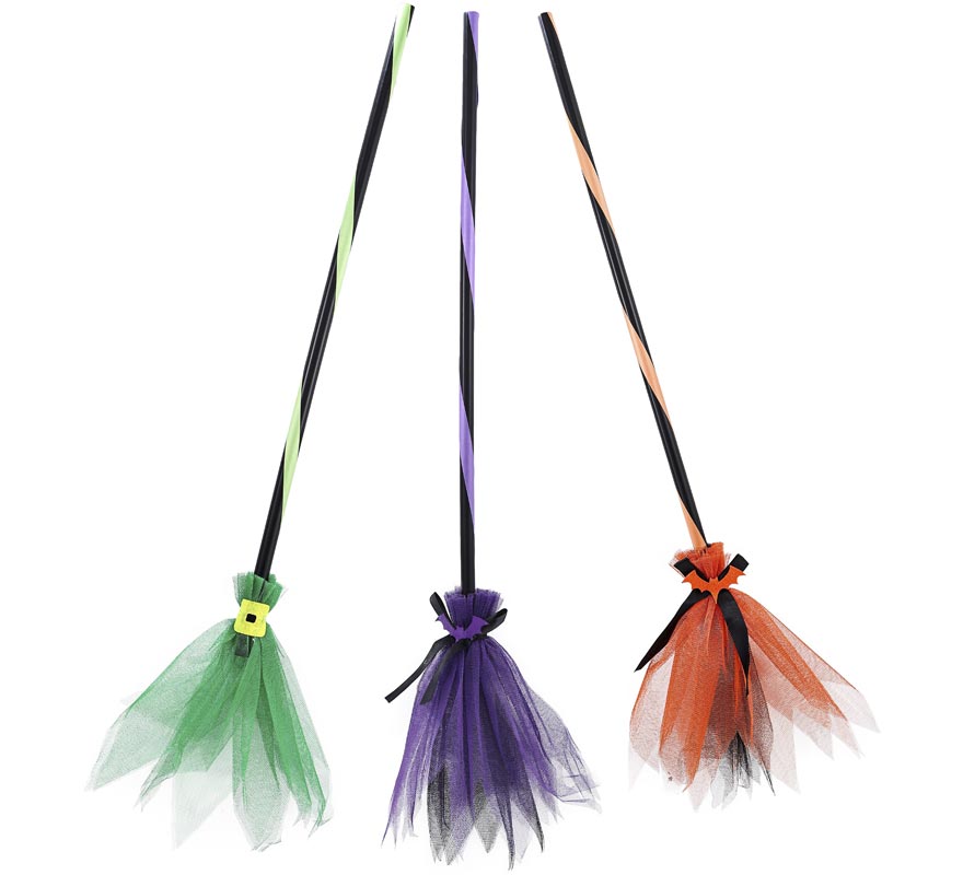 Tulle Witch's Broom 90 cm assorted colors
