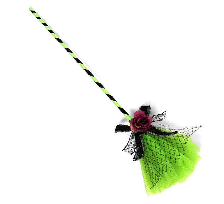 Green Witch Broom with 40cm Tulle