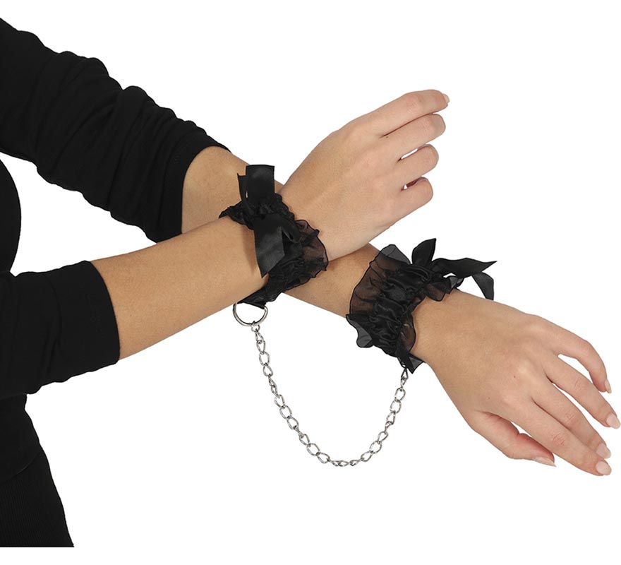 Black cloth handcuffs with bow