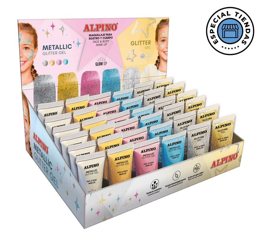 Tubos Glitter de 14 ml Display: 24 Metálicos + 12 Transparentes