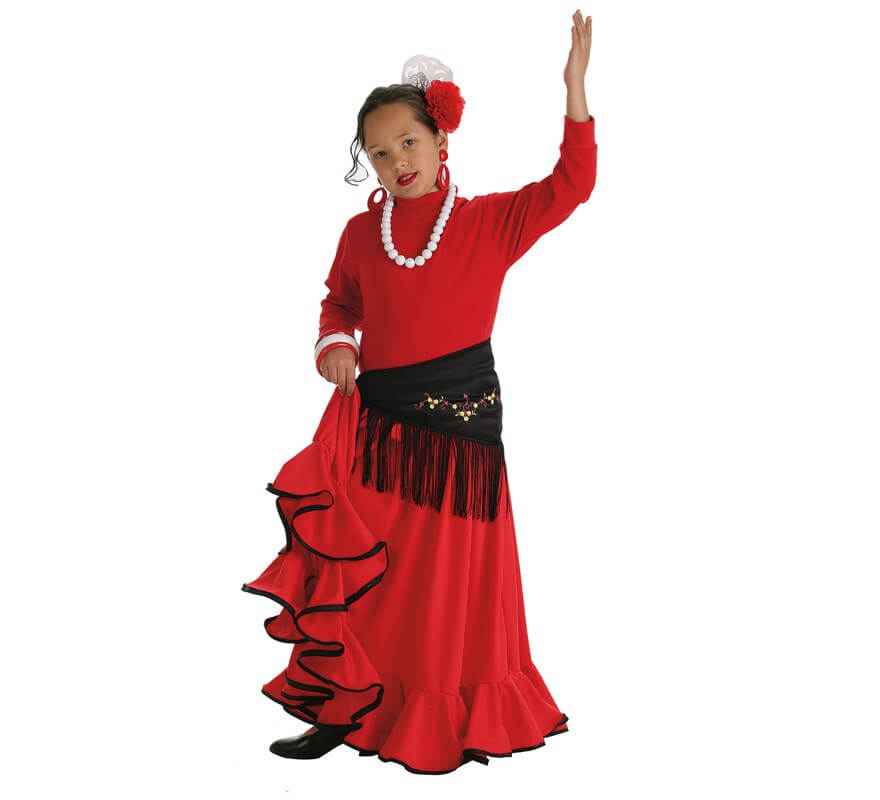 Falda Flamenca o Rociera roja para niña
