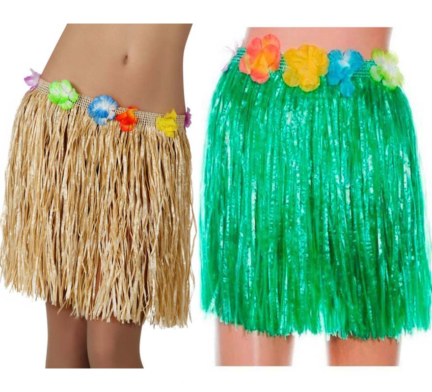 Falda hawaiana para adulta con tiras de plástico de color fucsia.