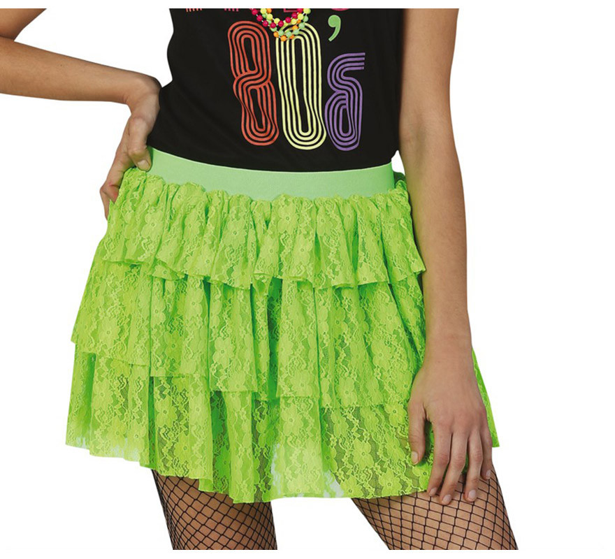 Saia de renda neon em várias cores dos anos 80