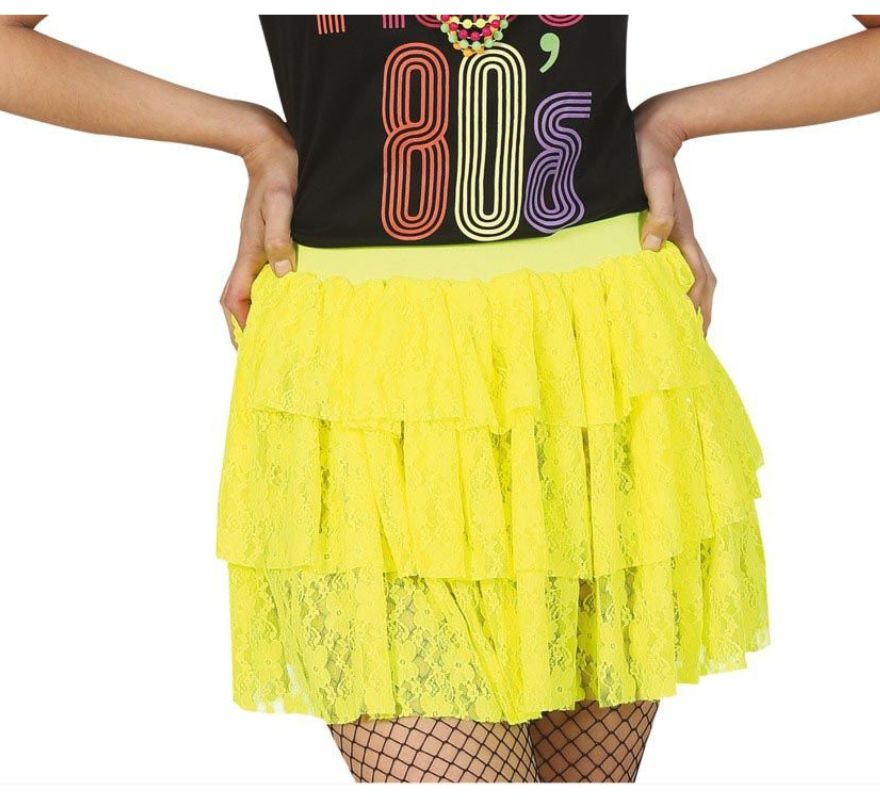 Saia de renda neon em várias cores dos anos 80