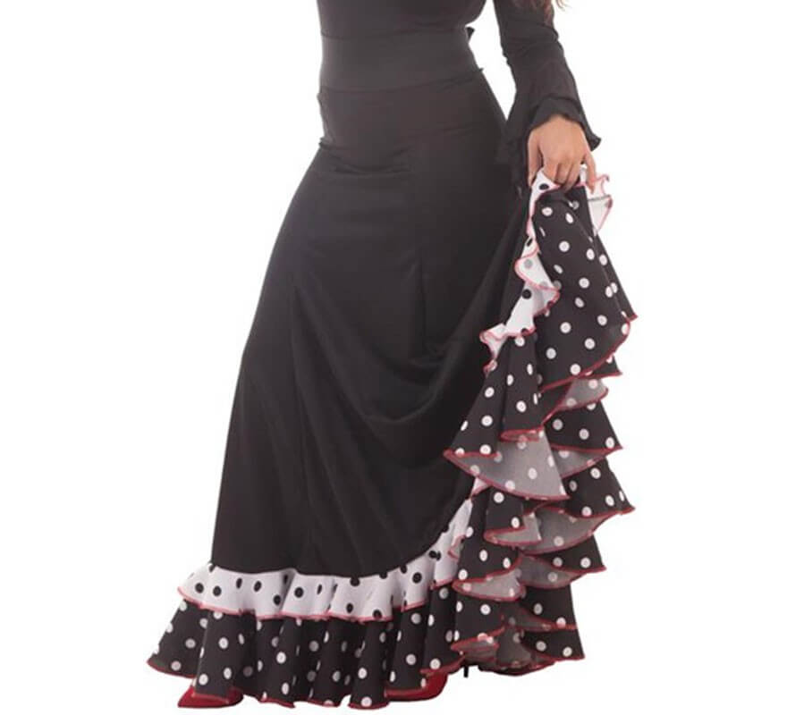 Falda flamenca el Puerto negra con volantes de lunares