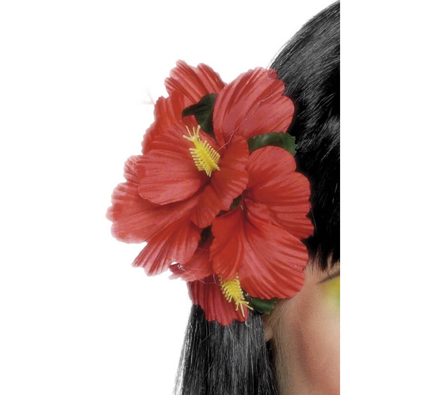 Flor havaiana vermelha para cabelo com clipe