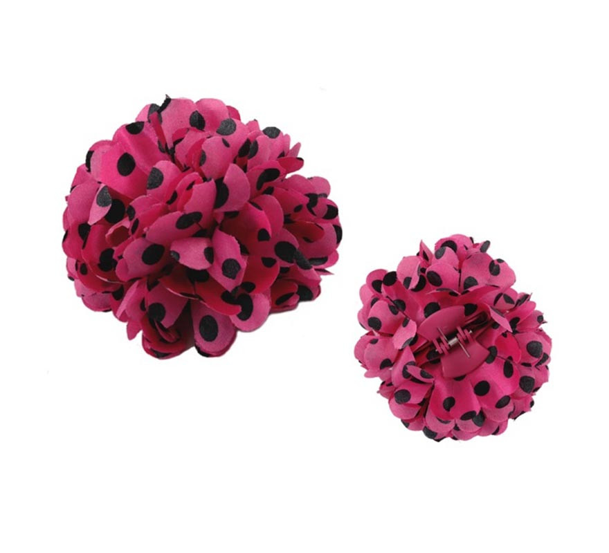 Flor Sevillana com Bolas Pretas e Mola 13 cm em várias cores