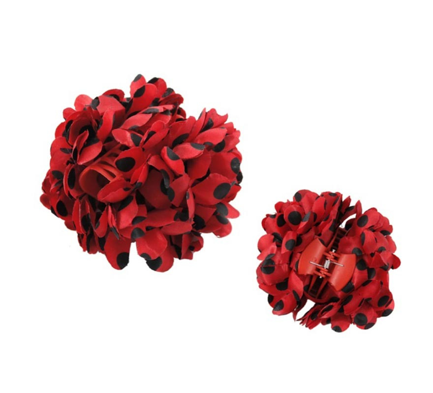 Flor Sevillana com Bolas Pretas e Mola 13 cm em várias cores