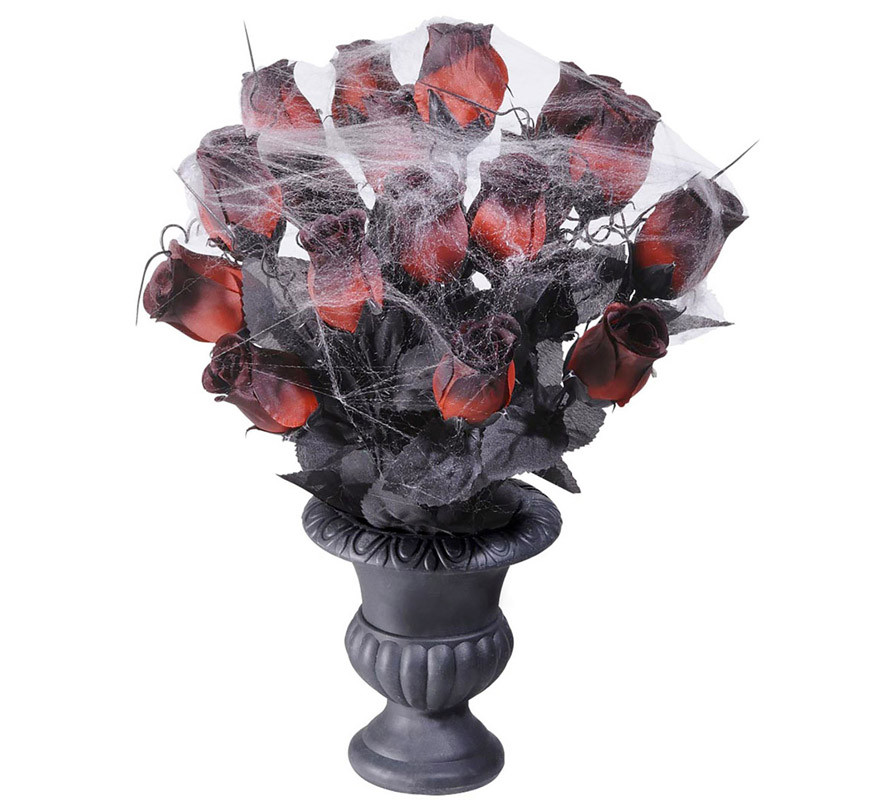 Vase with Red Roses and Spider Web 35 cm