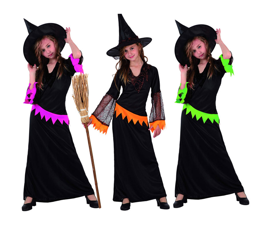 Witch costume with cobwebs for girl 7-9 years