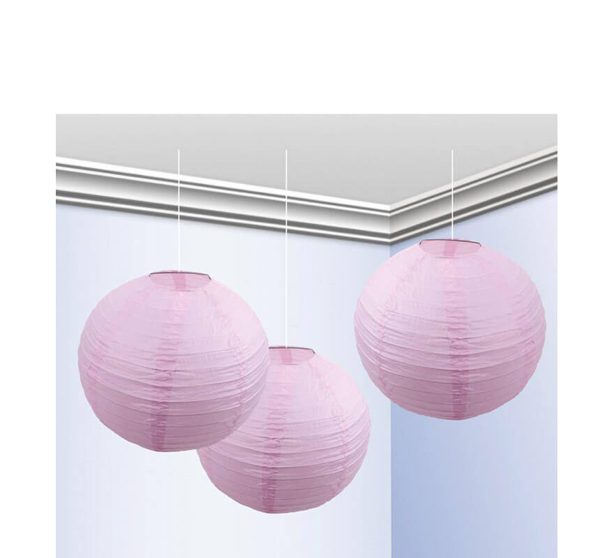 Bolsa de 3 faroles de 25 cm de color rosa pastel