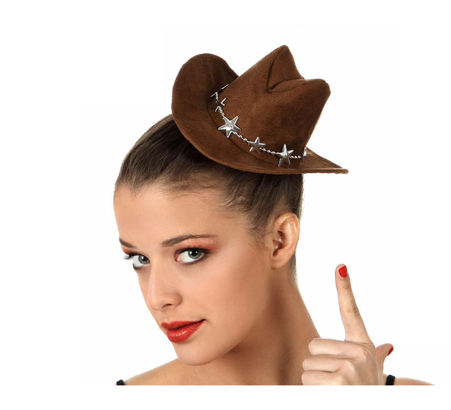 Mini Sombrero o gorro de Cowboy marrón con goma