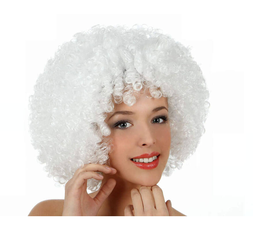 Peluca Afro blanca de 35 cm