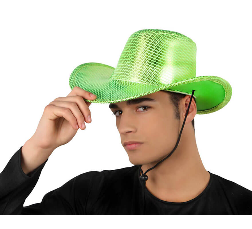 Sombrero Cowboy o Vaquero verde con lentejuelas
