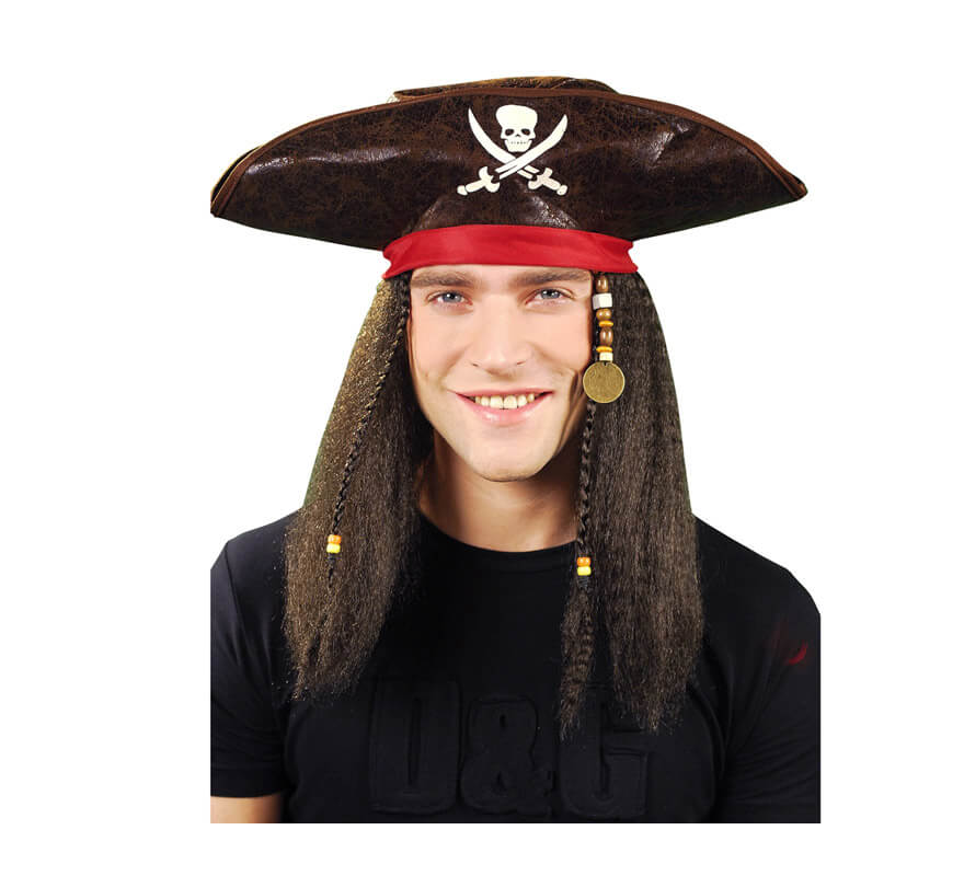 Sombrero Pirata con pelo castaño