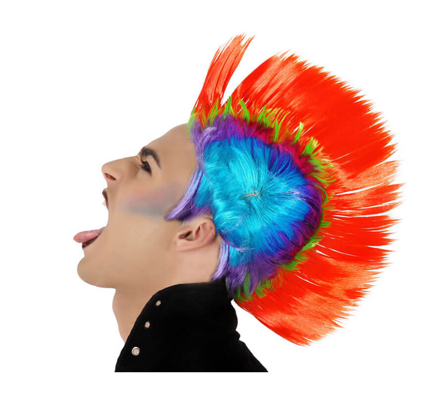 Peluca de Punky con cresta multicolor