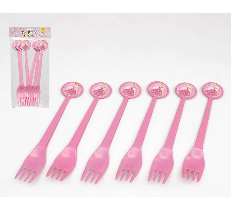 Blister de 6 Tenedores de Princesa de plástico 17 cm