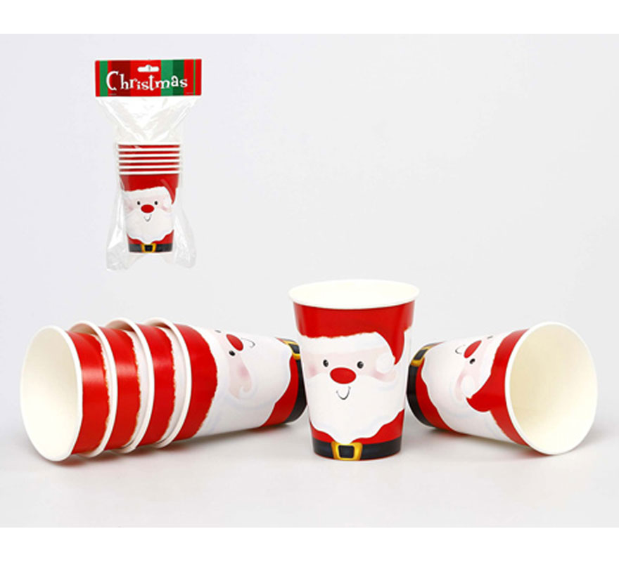 Set de 6 Vasos de Papa Noel de cartón de 6 cm