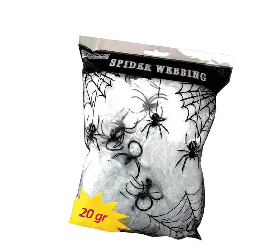 Telaraña 20 gr. con 2 arañas para decoración de Halloween de 