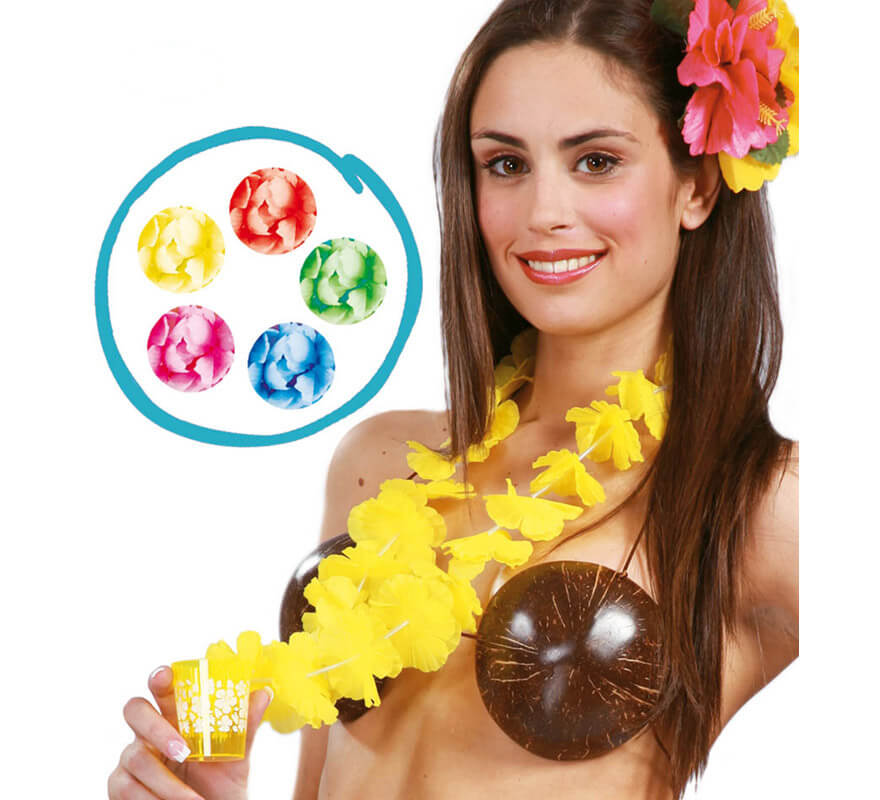 Collar Hawaiano de flores con vasito varios colores