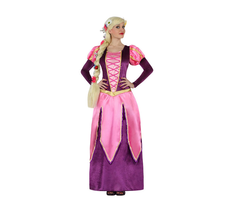 Disfraz de Reina Medieval rosa y lila para mujer