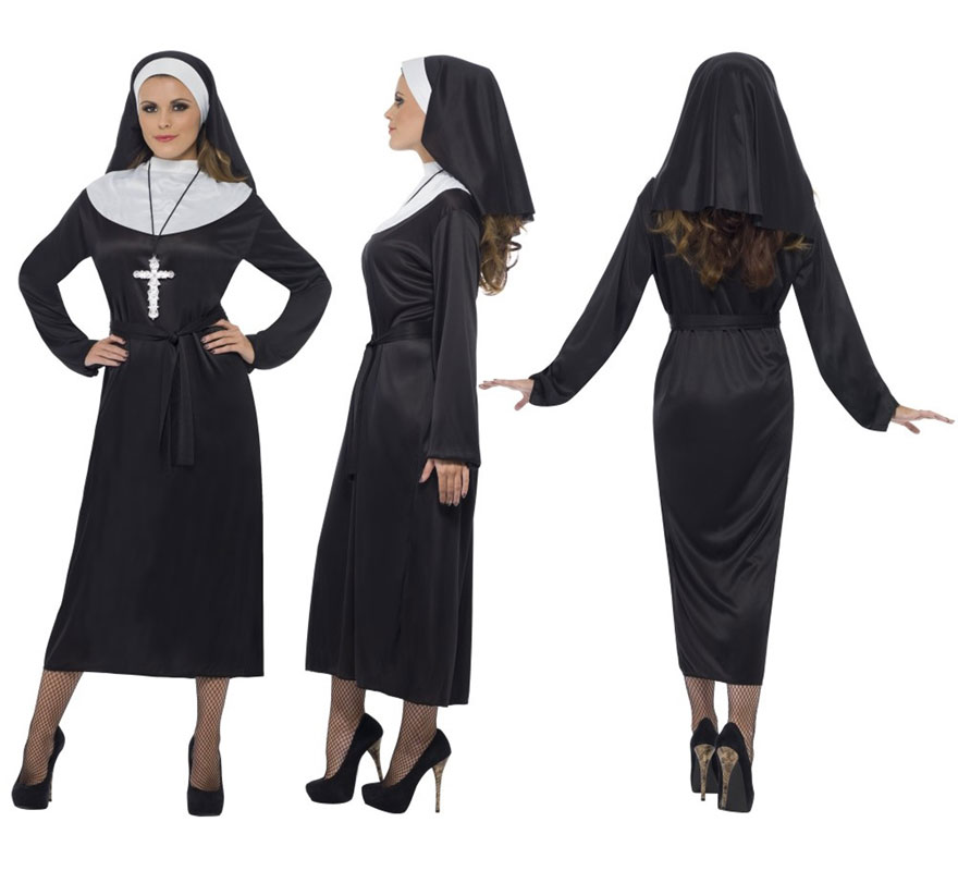 Déguisement de Nonne Noir pour Femme taille L