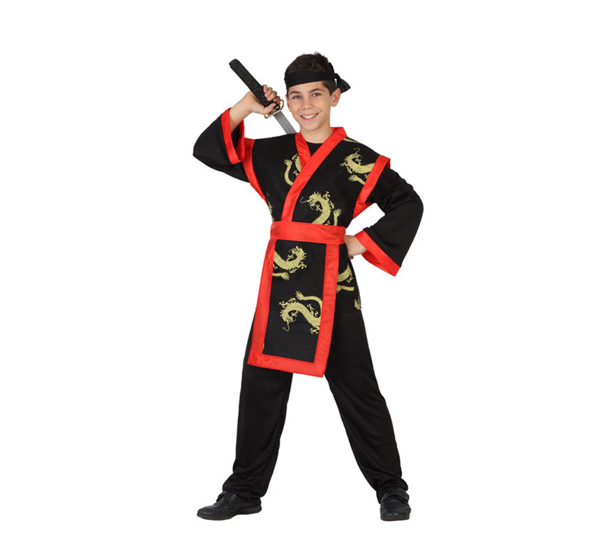 Disfraz de Samurai Dragón rojo y negro para niño