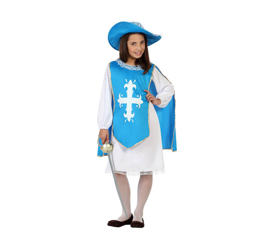 Disfraz de Mosquetera azul claro para niñas