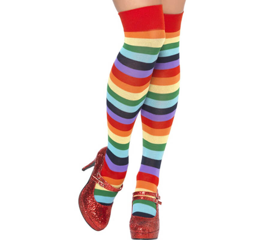 Chaussettes Longues Clown Colorées Pour Femme - 2 Paires Rouge Et Jaune Pour Cosplay, Carnaval Et Fêtes - Taille Unique Confortable