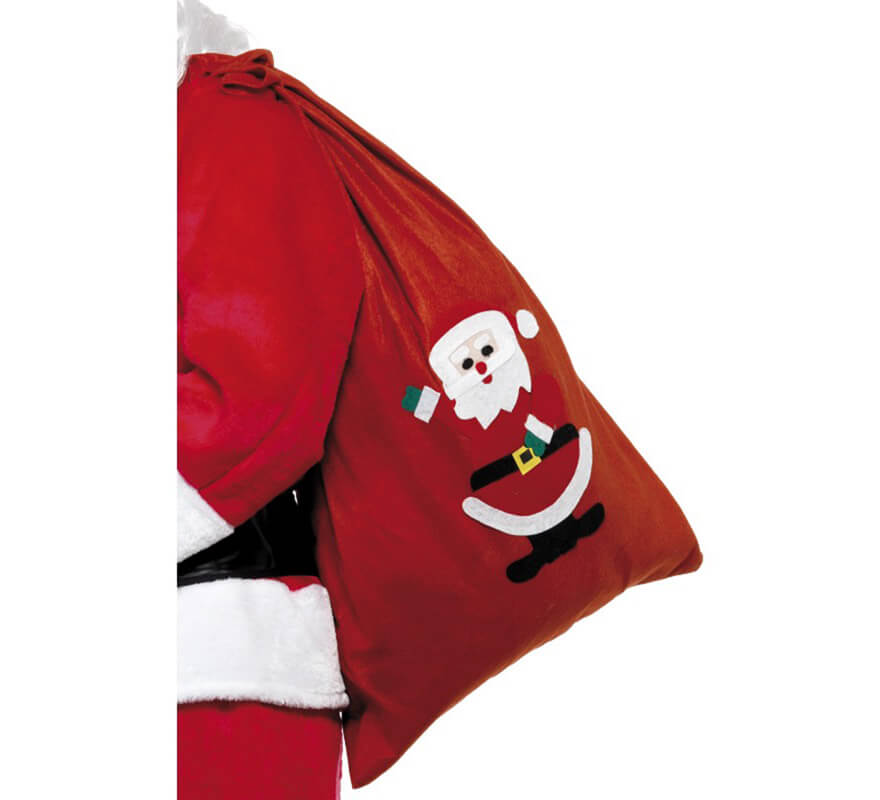 Saco de Papá Noel Rojo con adorno de Santa Claus 90 x 60 cm