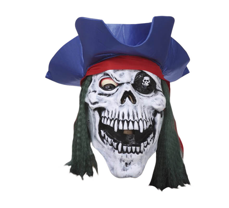 Máscara latex de Calavera con sombrero Pirata y parche