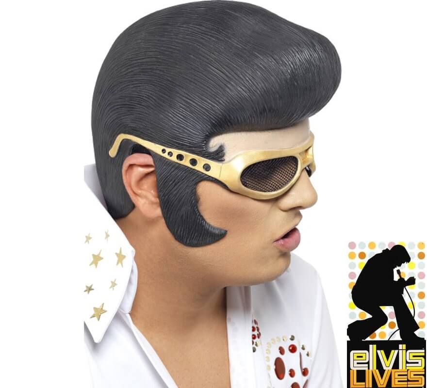 Peluca o Casco de Elvis con Patillas y Gafas