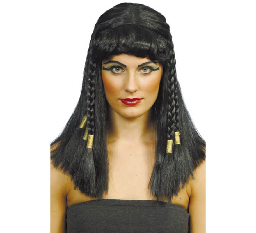 Parrucca cleopatra con rifiniture dorate