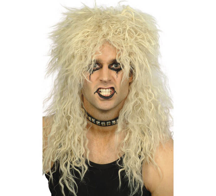 Parrucca di capelli duri bionda rock degli anni '80 per l'uomo
